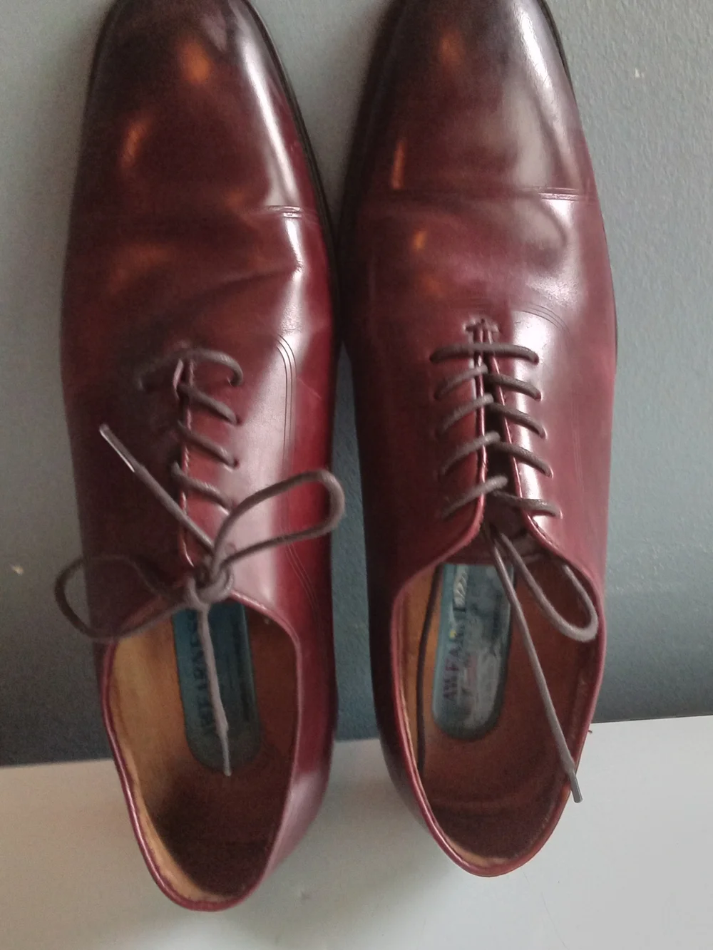 Awearness Kenneth Cole Mens Burgundy‎ Leather Cap Toe Oxford Dress Shoes